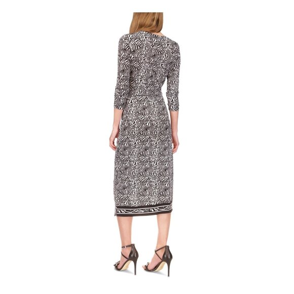 MICHAEL MICHAEL KORS Womens Black Ruched Faux Wrap Asymmetrical Hem 3/4 Sleeve - Picture 2 of 2